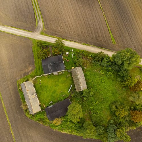 Aerial view of old farm